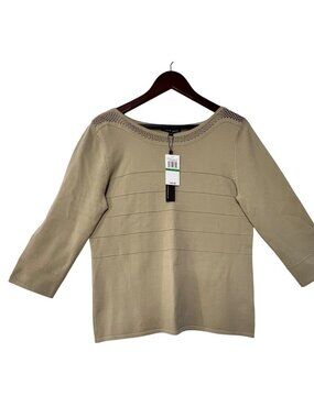 Dune Beach Cable & Gauge Beige 3/4 Sleeve Knit Top L Women's  NWT Casual Beach